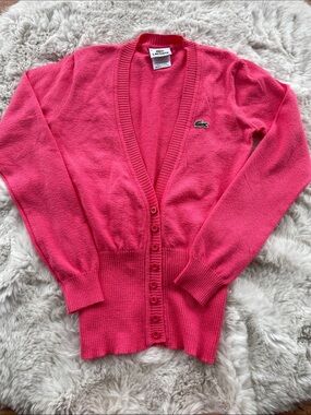 VINTAGE CHEMISE LACOSTE CARDIGAN – PINK CROPPED V-NECK